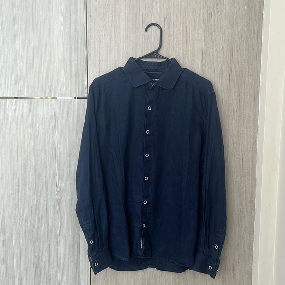 Politix Navy Blue Linen Shirt - Picture 3 of 7